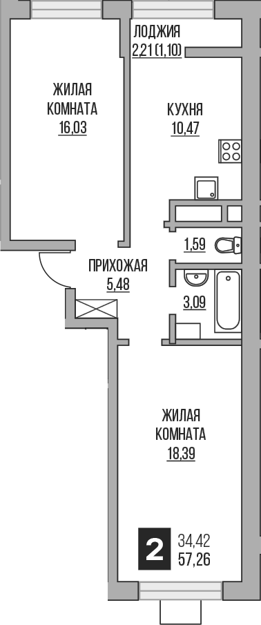 Планировка — Пехра, 2-комн., 55 м²