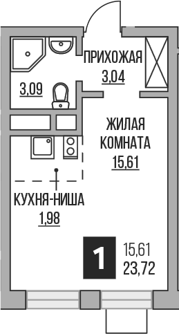 Планировка — Пехра, Студия, 24 м²