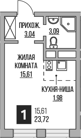 Планировка — Пехра, Студия, 24 м²