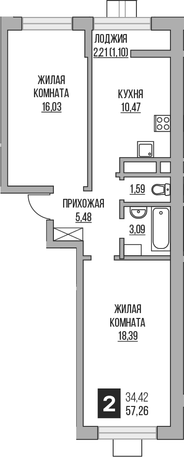 Планировка — Пехра, 2-комн., 55 м²