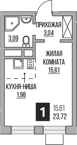 Планировка — Пехра, Студия, 24 м²