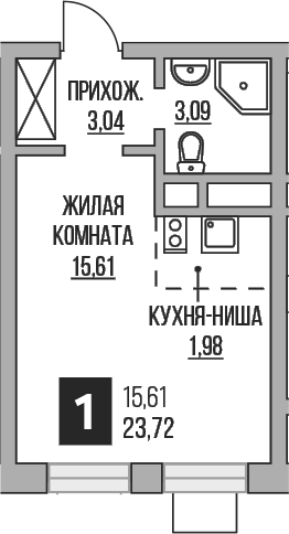 Планировка — Пехра, Студия, 24 м²