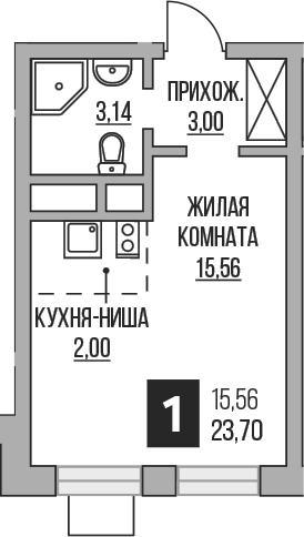 Планировка — Пехра, Студия, 24 м²