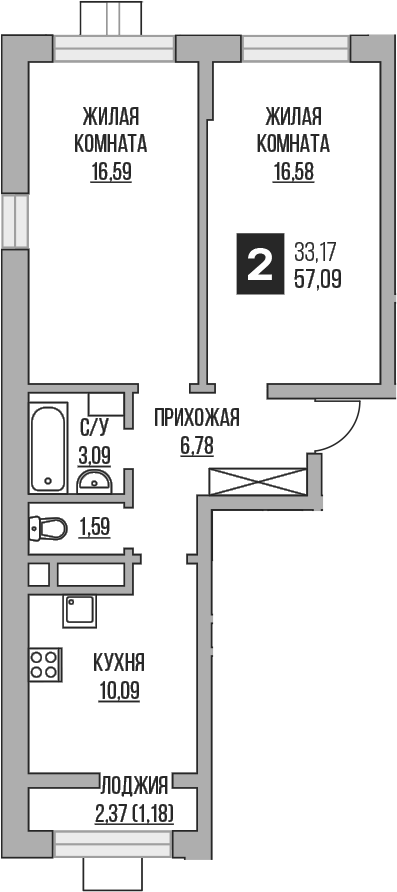 Планировка — Пехра, 2-комн., 55 м²