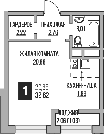 Планировка — Пехра, Студия, 31 м²