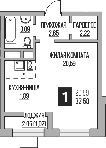 Планировка — Пехра, Студия, 31 м²