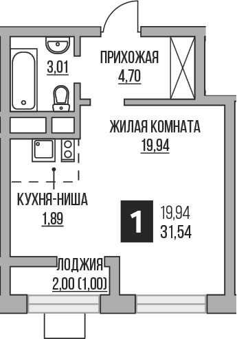Планировка — Пехра, Студия, 30 м²