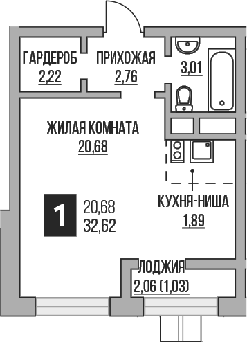 Планировка — Пехра, Студия, 31 м²