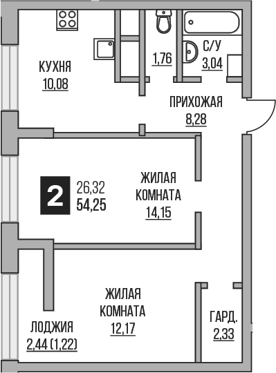 Планировка — Пехра, 2-комн., 52 м²