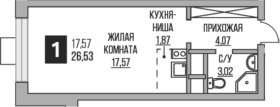 Планировка — Пехра, Студия, 27 м²
