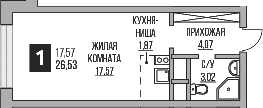 Планировка — Пехра, Студия, 27 м²