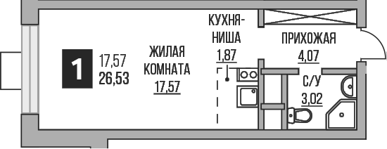 Планировка — Пехра, Студия, 27 м²