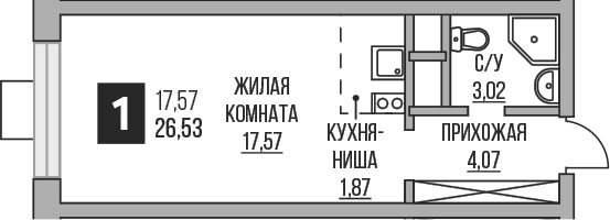 Планировка — Пехра, Студия, 27 м²