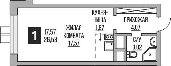 Планировка — Пехра, Студия, 27 м²