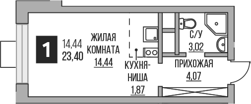Планировка — Пехра, Студия, 23 м²