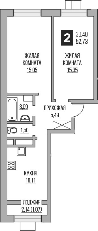 Планировка — Пехра, 2-комн., 51 м²