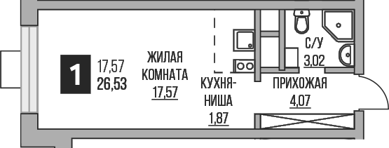 Планировка — Пехра, Студия, 27 м²