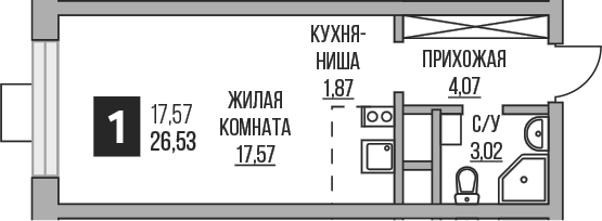Планировка — Пехра, Студия, 27 м²