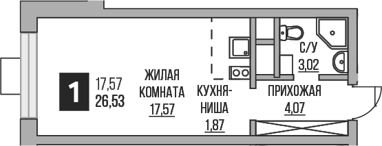 Планировка — Пехра, Студия, 27 м²