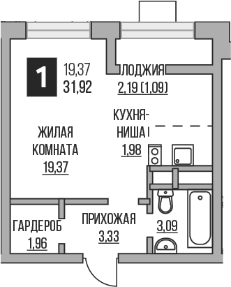 Планировка — Пехра, Студия, 30 м²