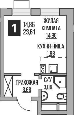 Планировка — Пехра, Студия, 24 м²