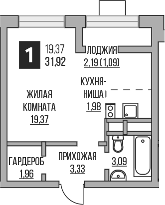 Планировка — Пехра, Студия, 30 м²