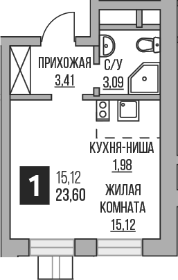Планировка — Пехра, Студия, 24 м²