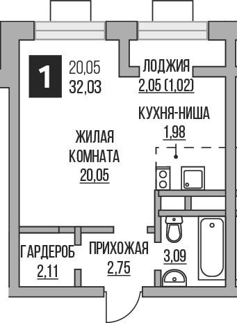 Планировка — Пехра, Студия, 30 м²