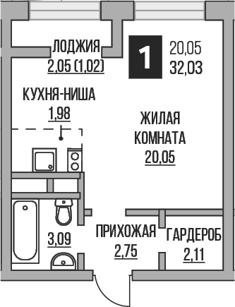 Планировка — Пехра, Студия, 30 м²