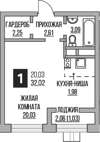 Планировка — Пехра, Студия, 30 м²