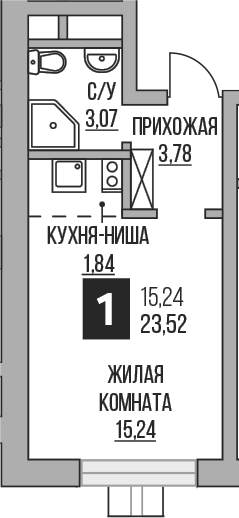 Планировка — Пехра, Студия, 24 м²