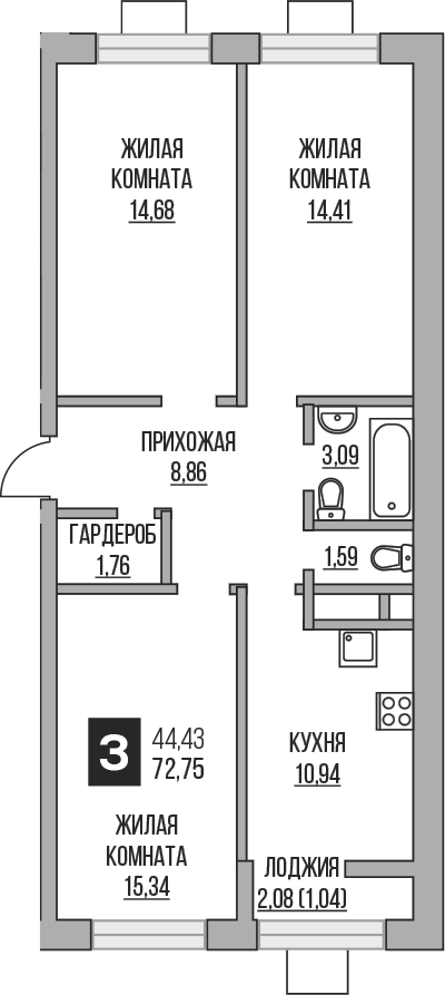 Планировка — Пехра, 3-комн., 71 м²