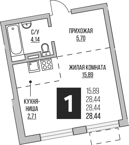 Планировка — Аникеевский, Студия, 28 м²