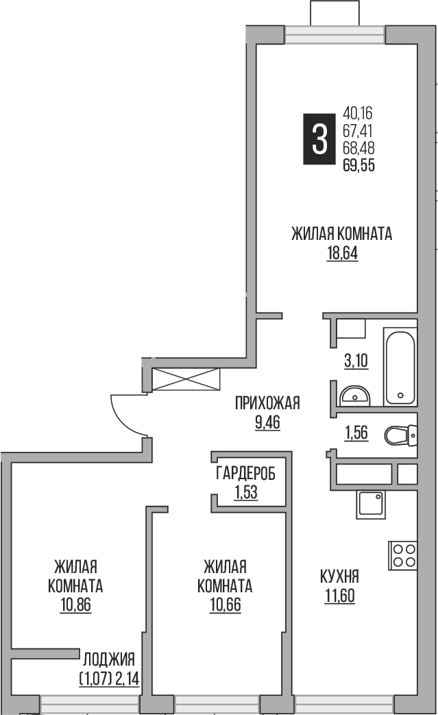 Планировка — Пехра, 3-комн., 67 м²