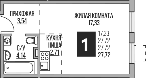 Планировка — Аникеевский, Студия, 28 м²