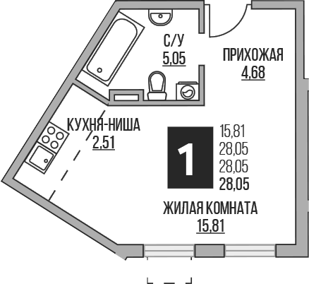 Планировка — Аникеевский, Студия, 28 м²