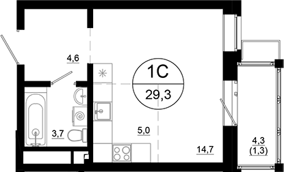 Планировка — Союзный, Студия, 28 м²