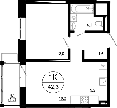 Планировка — Союзный, 2-комн., 41 м²