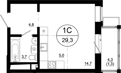 Планировка — Союзный, Студия, 28 м²