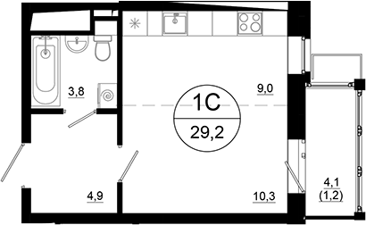 Планировка — Союзный, Студия, 28 м²