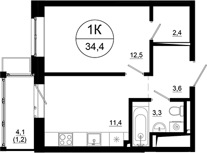 Планировка — Союзный, 1-комн., 33 м²