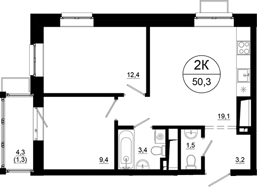 Планировка — Союзный, 2-комн., 49 м²