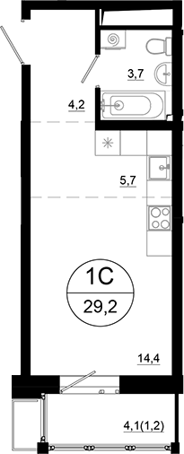 Планировка — Союзный, Студия, 28 м²