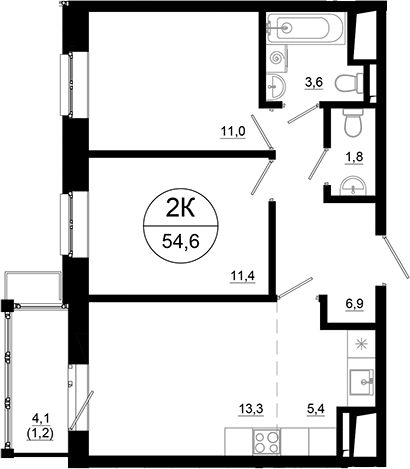 Планировка — Союзный, 3-комн., 53 м²