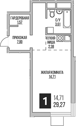 Планировка — Аникеевский, Студия, 29 м²
