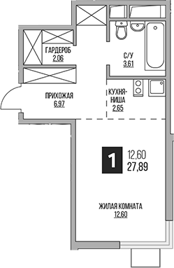 Планировка — Аникеевский, Студия, 28 м²