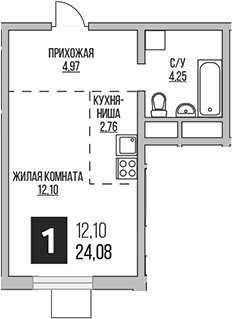 Планировка — Аникеевский, Студия, 24 м²