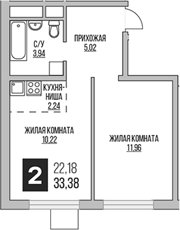 Планировка — Аникеевский, 2-комн., 33 м²