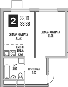 Планировка — Аникеевский, 2-комн., 33 м²