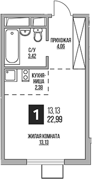 Планировка — Аникеевский, Студия, 23 м²